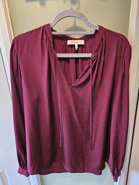 FRAME Long Sleeve Silk Blouse Shirt Top Medium M Wine Maroon Red - Office Casual